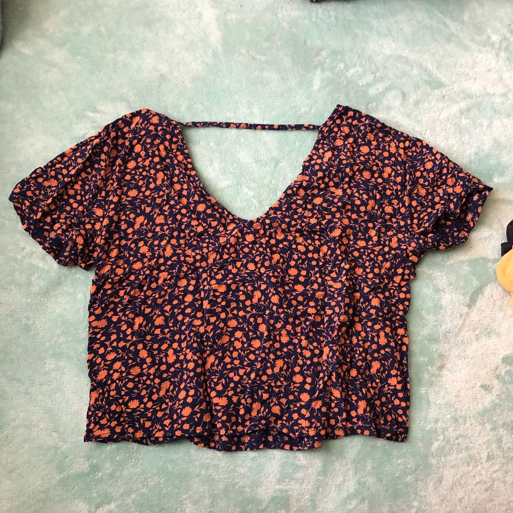 Orange and blue flower crop top